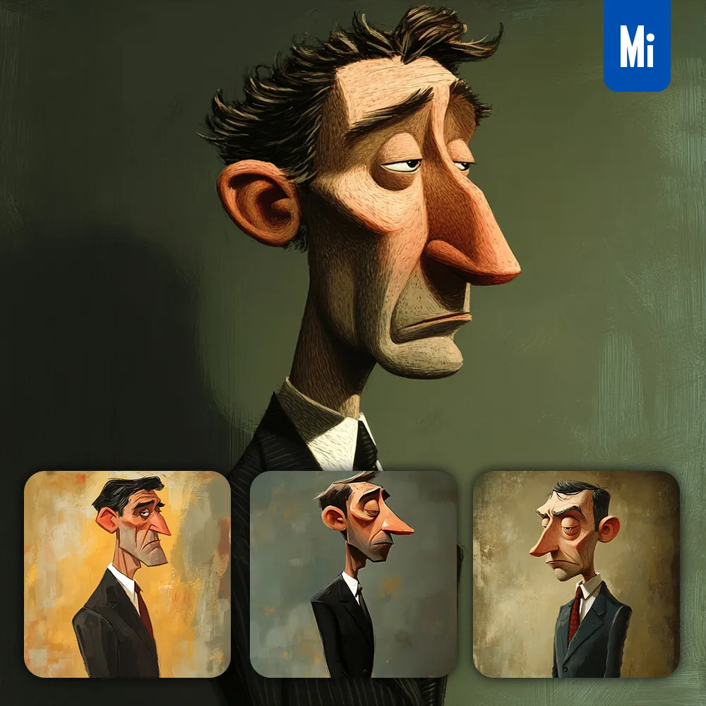 Midjourney Prompt Male Man Manager Distorted Quirky Animation Portrait Painting