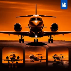 Midjourney Prompt Private Jet Airplane Front Orange Yellow Silhouette Photography