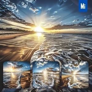 Midjourney Prompt Sun Sunset Beach Golden Sandy Wave Landscape Illustration Photography