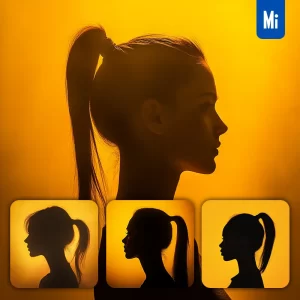Midjourney Prompt Woman Lady Ponytail Female Head Face Side Yellow Silhouette Photography