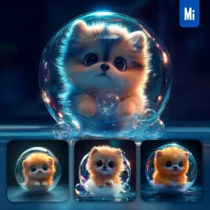 Midjourney Prompt Dog Bubble Water Underwater Cute Cartoon 3D Photography