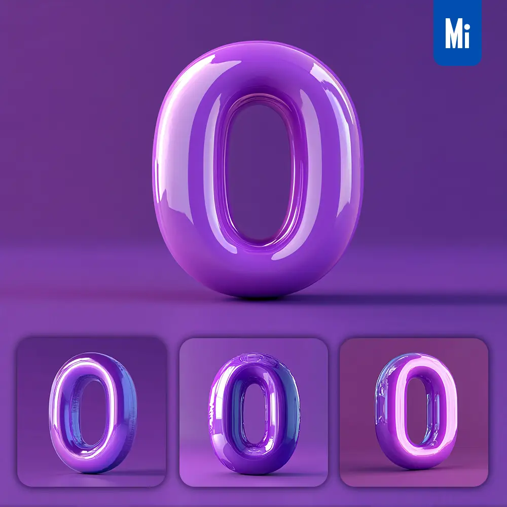 Midjourney Prompt 0 Number Purple 3D Smooth C4D