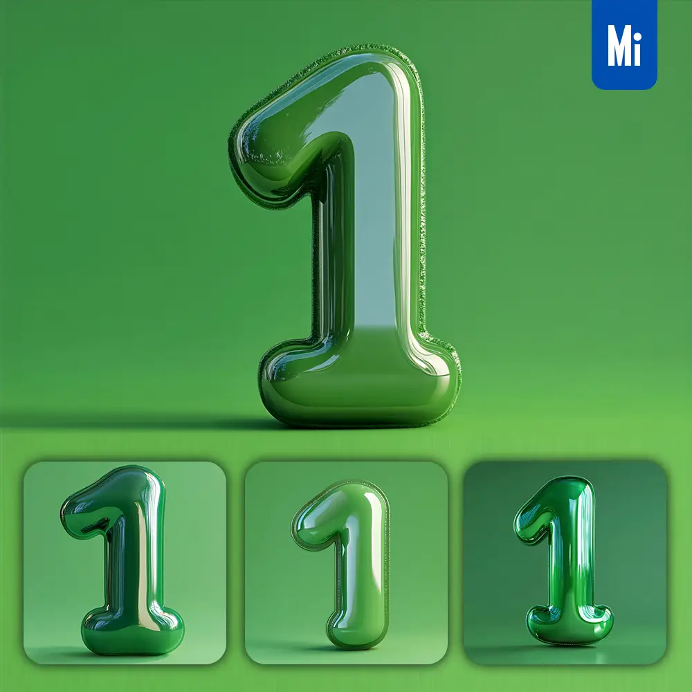 Midjourney Prompt 1 Number Green 3D Smooth C4D