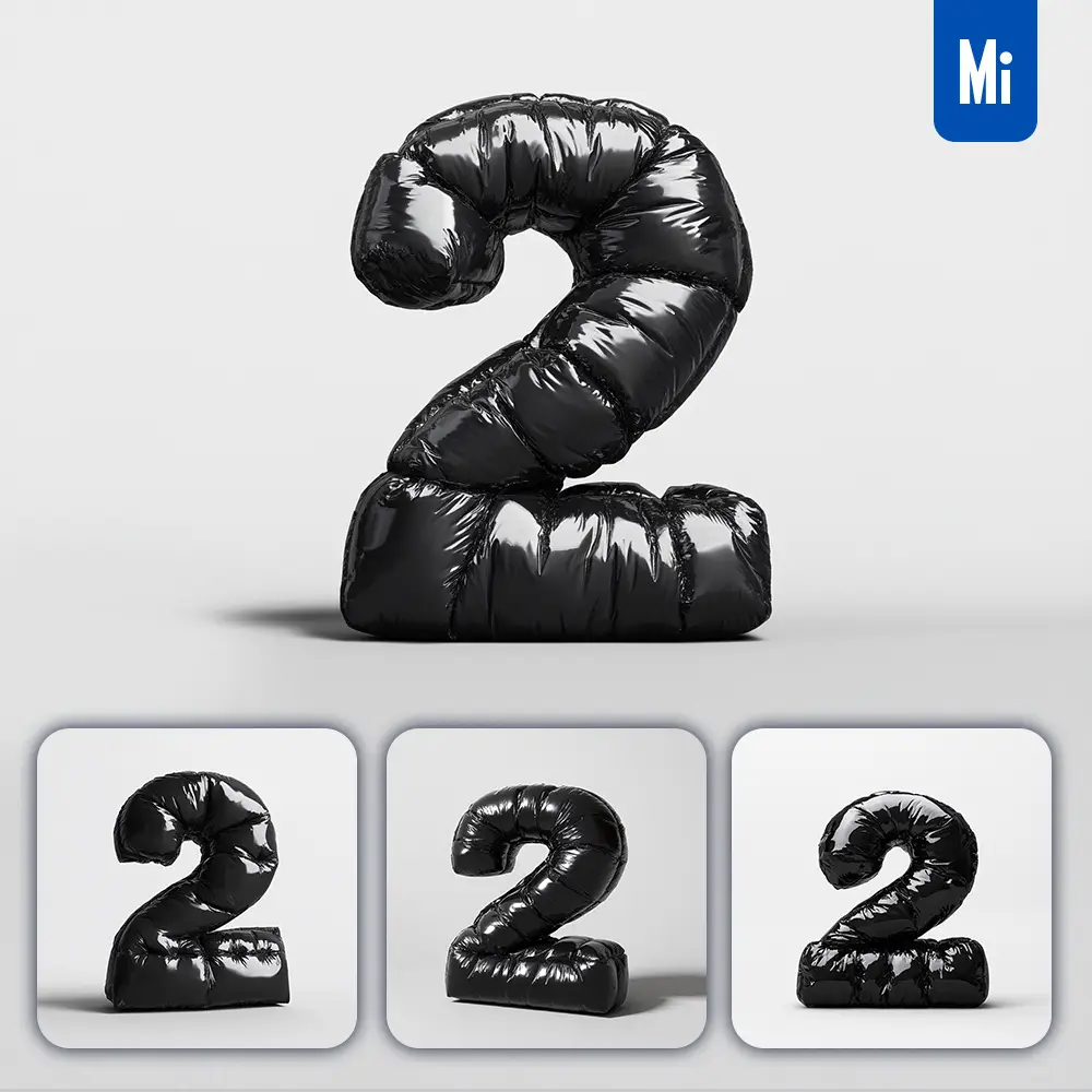 Midjourney Prompt 2 Number Black Inflated Balloon 3D Photography