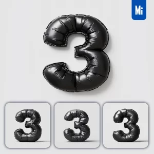 Midjourney Prompt 3 Number Black Inflated Balloon 3D Photography