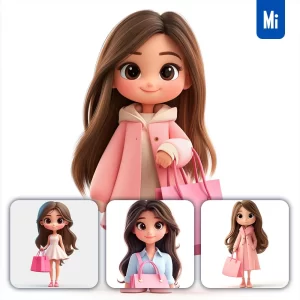 Midjourney Prompt 3D Girl Shopping Bag Woman Cartoon Cute Animation