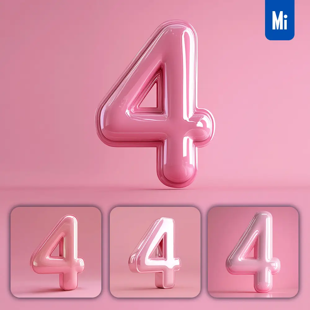 Midjourney Prompt 4 Number Pink 3D Smooth C4D