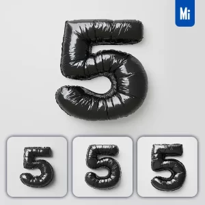 Midjourney Prompt 5 Number Black Inflated Balloon 3D Photography