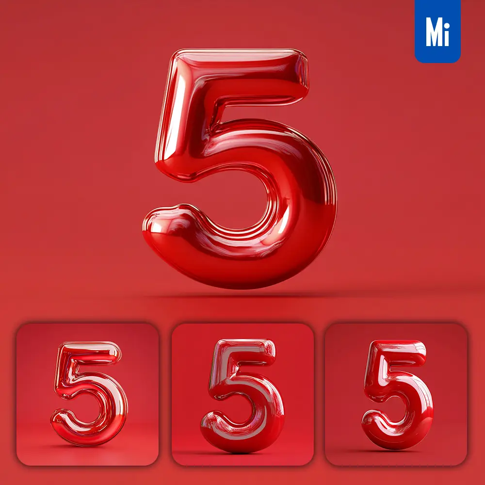 Midjourney Prompt 5 Number Red 3D Smooth C4D
