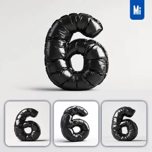 Midjourney Prompt 6 Number Black Inflated Balloon 3D Photography