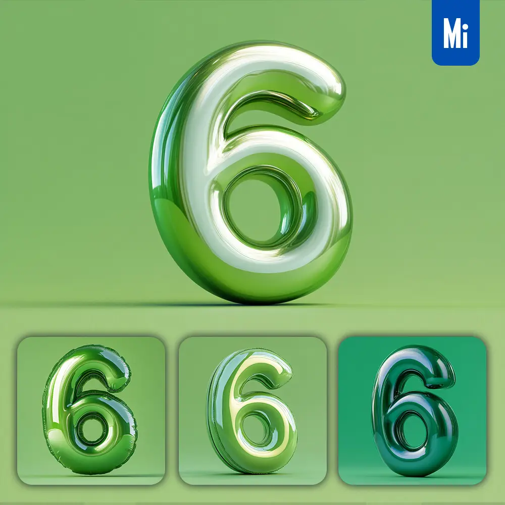 Midjourney Prompt 6 Number Green 3D Smooth C4D