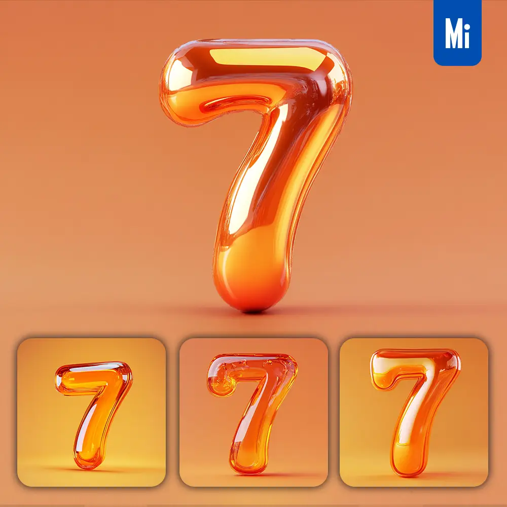 Midjourney Prompt 7 Number Orange 3D Smooth C4D