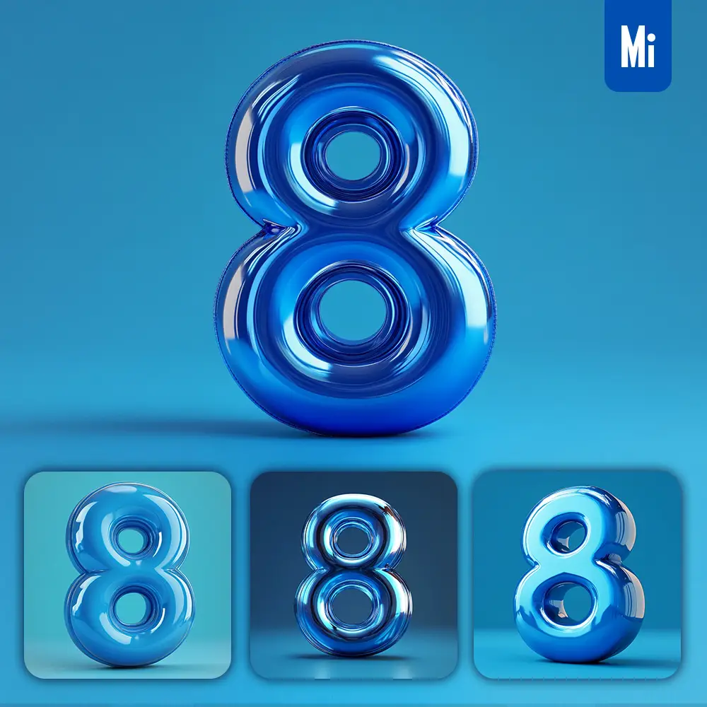 Midjourney Prompt 8 Number Blue 3D Smooth C4D