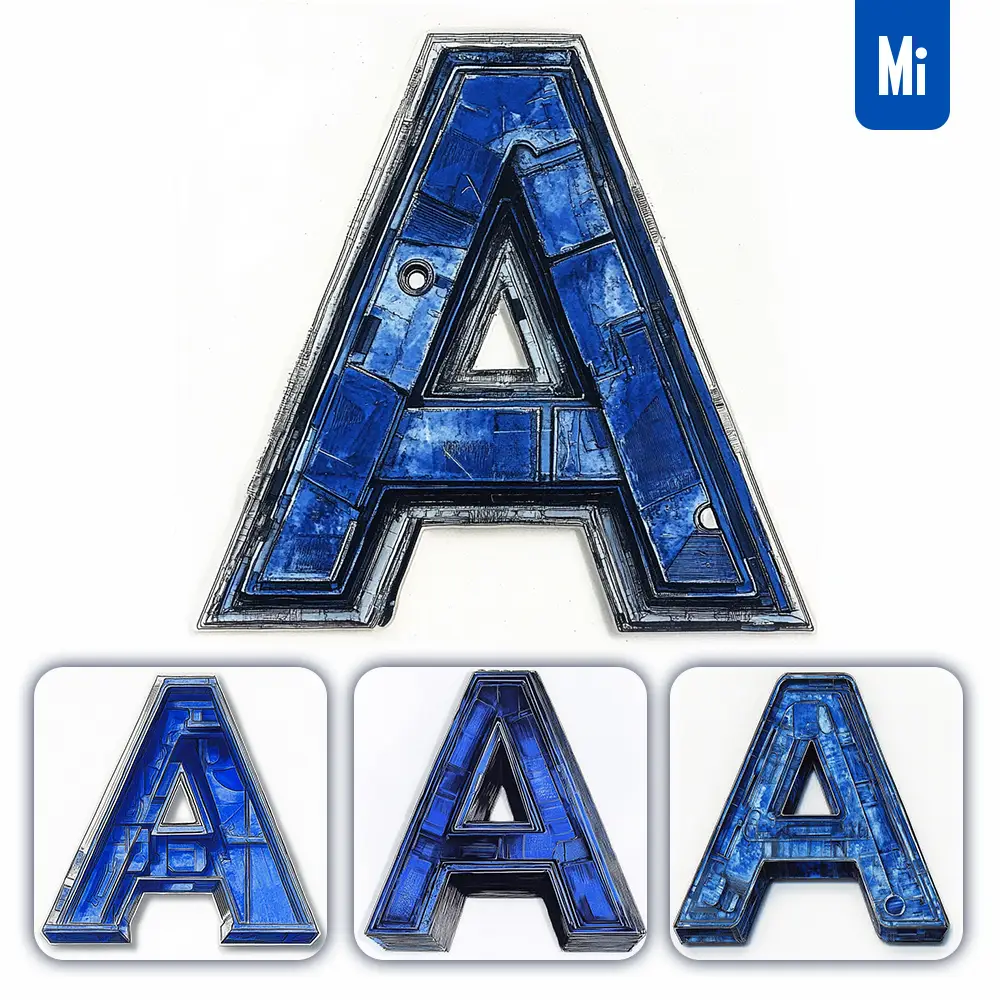 Midjourney Prompt a Letter Blue 3D Drawing Illustration