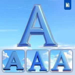 Midjourney Prompt a Letter Blue 3D Sky Animation