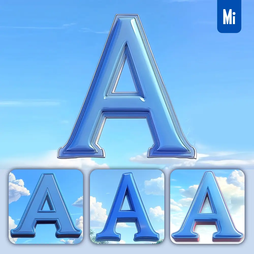 Midjourney Prompt a Letter Blue 3D Sky Animation