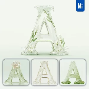 Midjourney Prompt a Letter Ice Glass Transparent 3D
