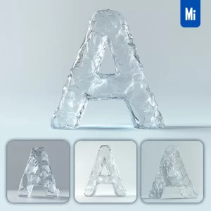 Midjourney Prompt a Letter Ice Transparent 3D Frozen