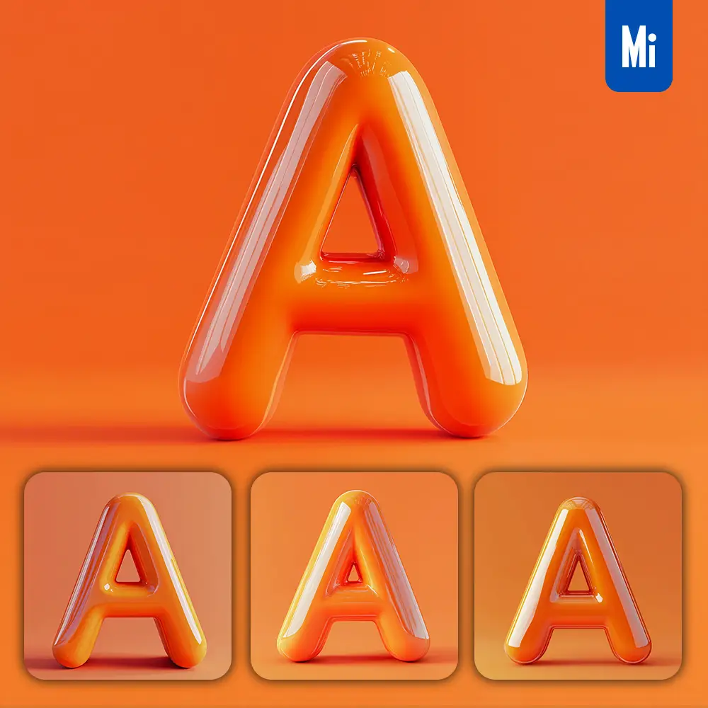 Midjourney Prompt a Letter Orange 3D Smooth C4D