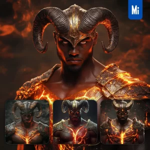 Midjourney Prompt African American Warrior Ram Horn Man Armor Photograph