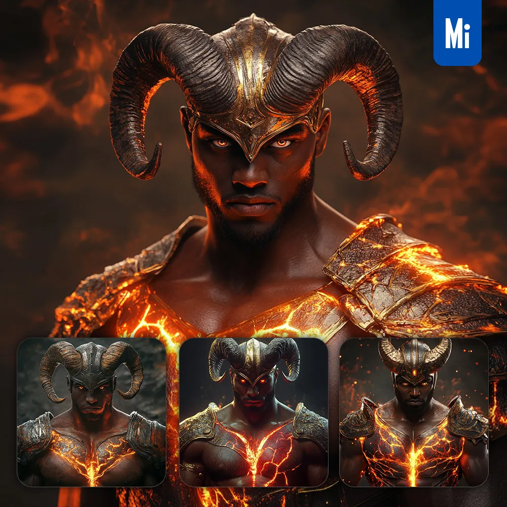 Midjourney Prompt African American Warrior Ram Horn Man Armor Photograph