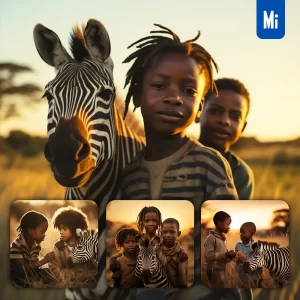 Midjourney Prompt African Boy Zebra Light Sunshine Photography