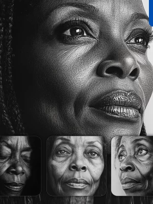 Midjourney Prompt African Old Woman Female Head Face Black And White Drawing