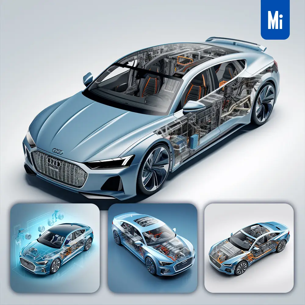 Midjourney Prompt Audi E-tron GT Car EDrive Mechanical Isometric 3D Illustration