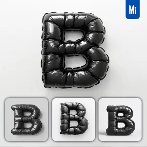 Midjourney Prompt B Letter Black Inflated Balloon 3D Photography