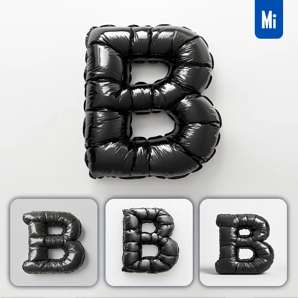 Midjourney Prompt B Letter Black Inflated Balloon 3D Photography
