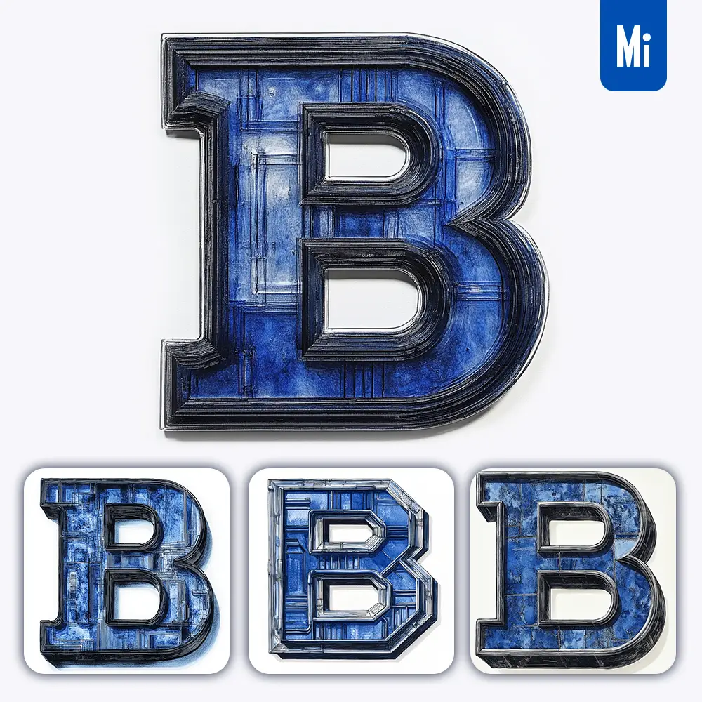 Midjourney Prompt B Letter Blue 3D Drawing Illustration