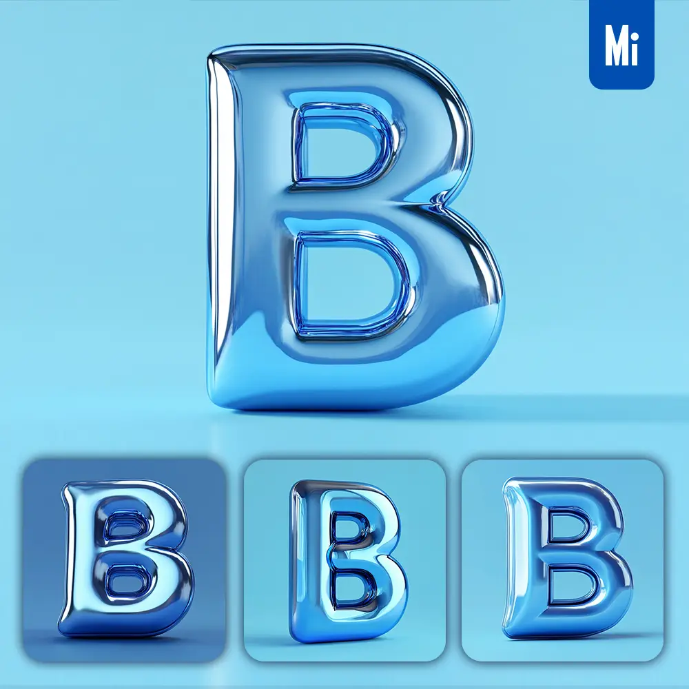 Midjourney Prompt B Letter Blue 3D Smooth C4D