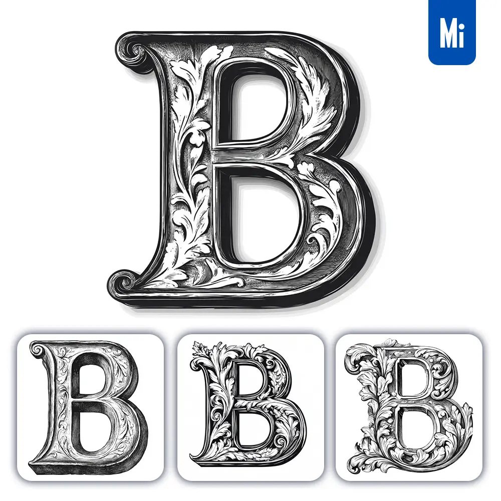 Midjourney Prompt B Letter Printing Capital Black Art Woodcut Print