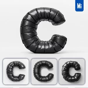Midjourney Prompt C Letter Black Inflated Balloon 3D Photography