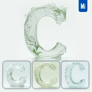 Midjourney Prompt C Letter Ice Glass Transparent 3D