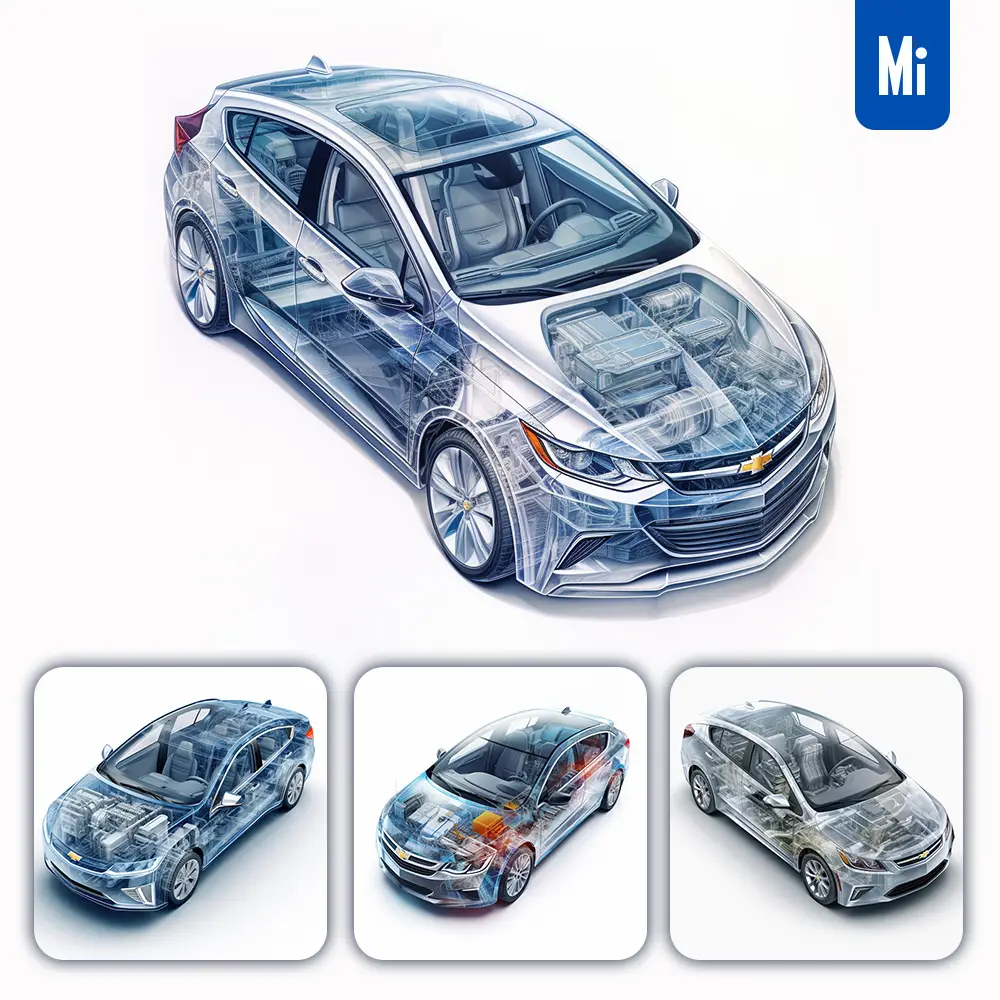 Midjourney Prompt Chevrolet Volt Translucent 3D Illustration