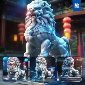 Midjourney Prompt Chinese Lion Statue Sculpture Stance Animation Illustration 3D