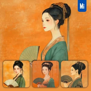 Midjourney Prompt Chinese Woman Girl Lady Fan Traditional Ink Painting Illustration