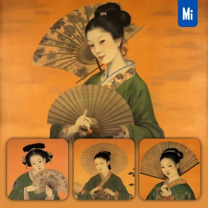 Midjourney Prompt Chinese Woman Lady Fan Traditional Ink Painting Illustration