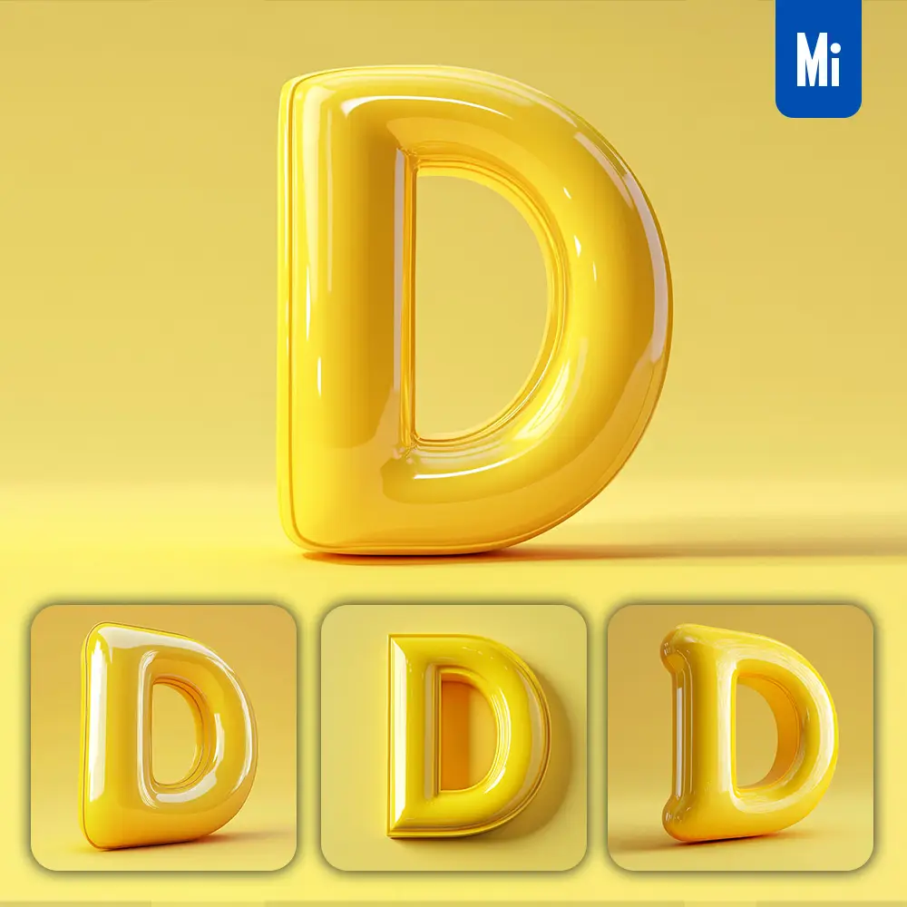 Midjourney Prompt D Letter Yellow 3D Smooth C4D