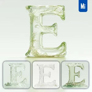 Midjourney Prompt E Letter Ice Glass Transparent 3D