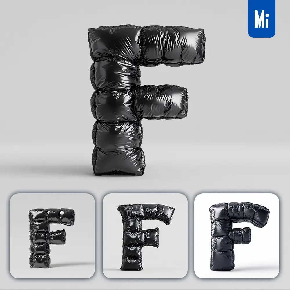 Midjourney Prompt F Letter Black Inflated Balloon 3D Photography