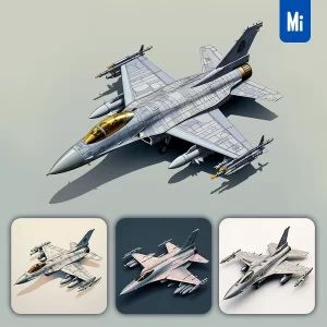 Midjourney Prompt F16 Fighter Jet Air Force 3D Model Illustration