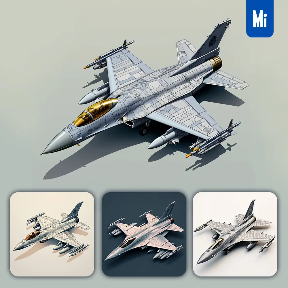 Midjourney Prompt F16 Fighter Jet Air Force 3D Model Illustration
