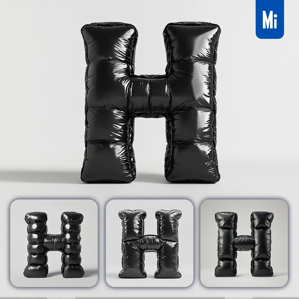 Midjourney Prompt H Letter Black Inflated Balloon 3D Photography