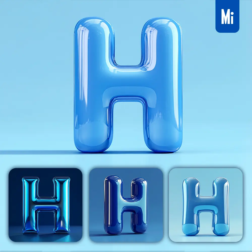 Midjourney Prompt H Letter Blue 3D Smooth C4D