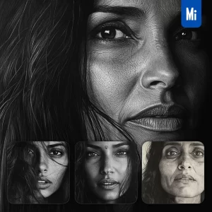 Midjourney Prompt Indian Woman Female Head Face Black and White Drawing