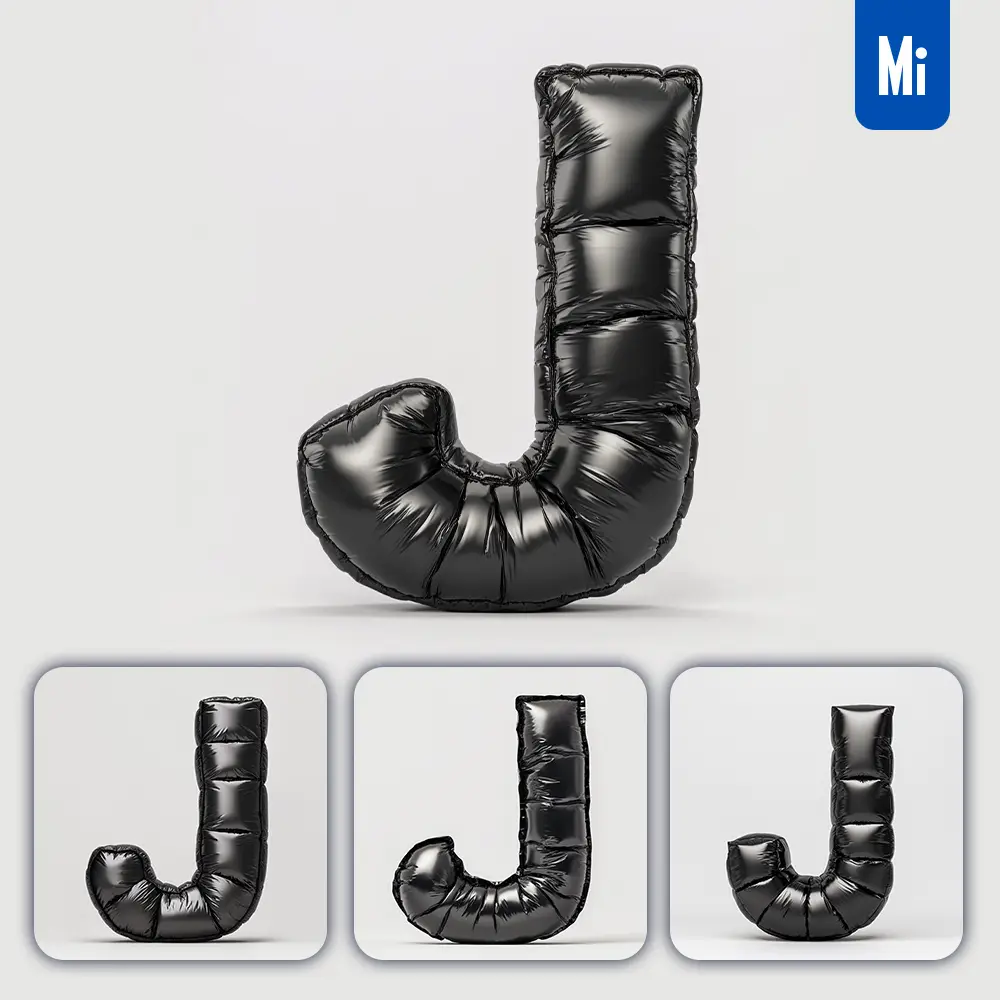 Midjourney Prompt J Letter Black Inflated Balloon 3D Photography