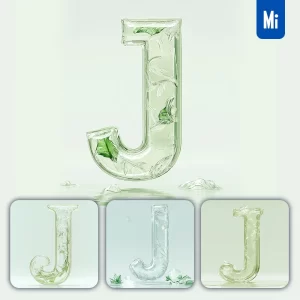 Midjourney Prompt J Letter Ice Glass Transparent 3D