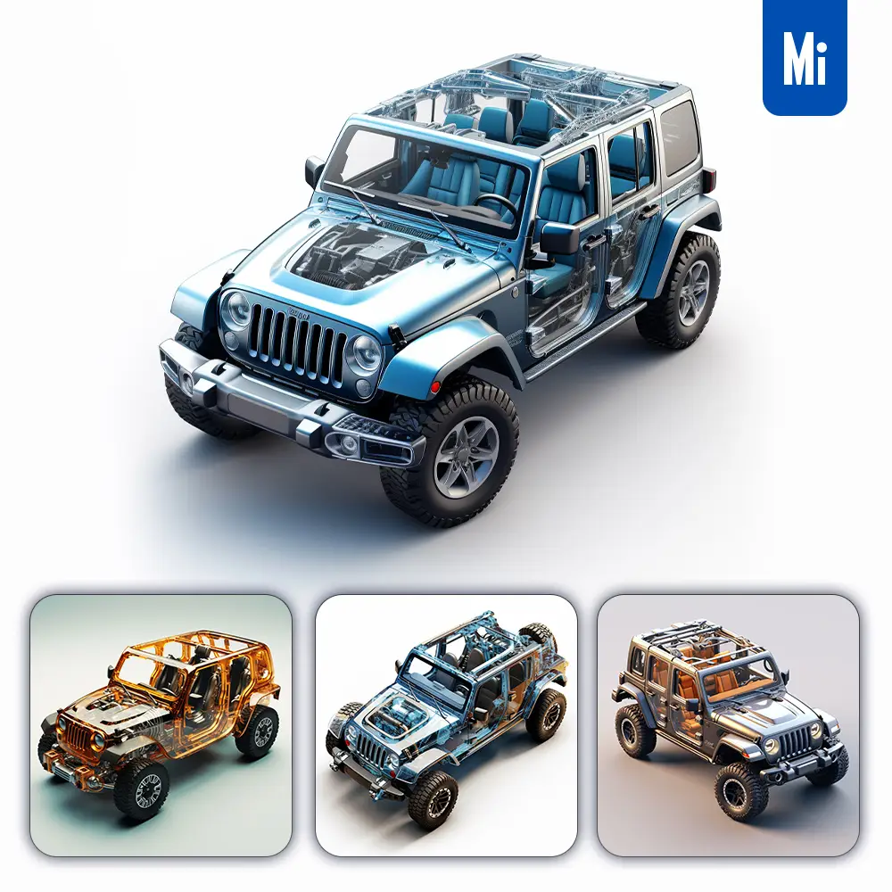Midjourney Prompt JEEP Wrangler Translucent 3D Illustration